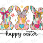 a happy easter card with two bunny ears and a bow