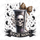 a skull in a cup with a bow on it