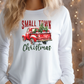 a woman wearing a red truck with a christmas tree on it