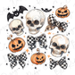 a set of halloween skulls with bows and bats