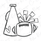 a drawing of a bottle of milk and a football