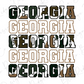 the word "GEORGIA" repeated in various sizes and orientations, creating a visually interesting and textured effect.