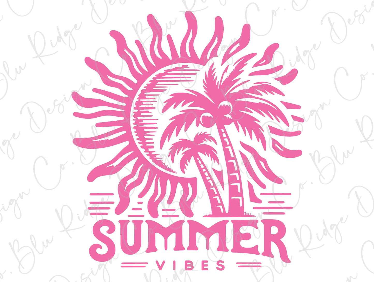 a pink logo with a palm tree and the words summer vibes