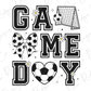 a black and white image of a soccer game day