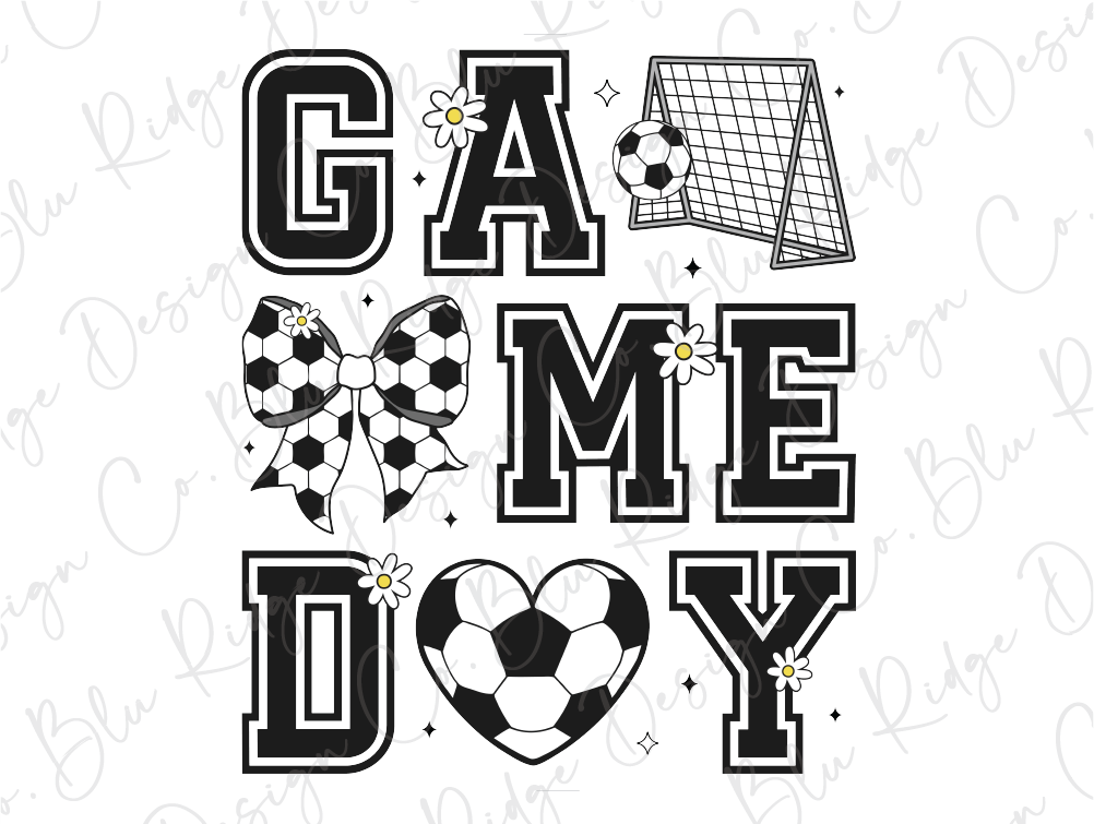 a black and white image of a soccer game day