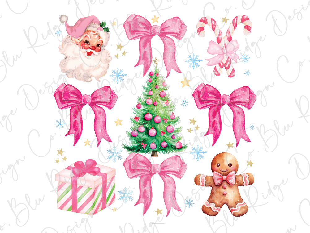 Pink Coquette Christmas Tree Bow Graphic T-Shirt