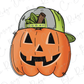 a drawing of a pumpkin wearing a baseball cap