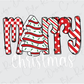 a christmas card with the word merry written in red and white