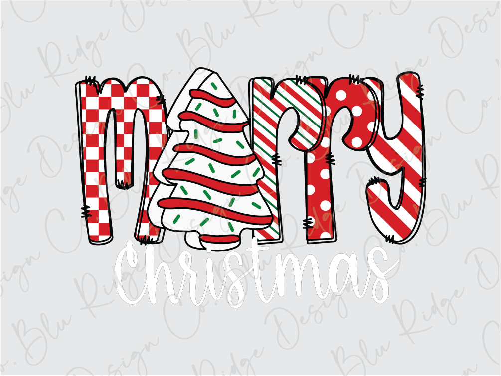 a christmas card with the word merry written in red and white