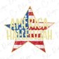a star with the text "AMERICA Hallelujah" written on it, which appears to be a stylized representation of the American flag.