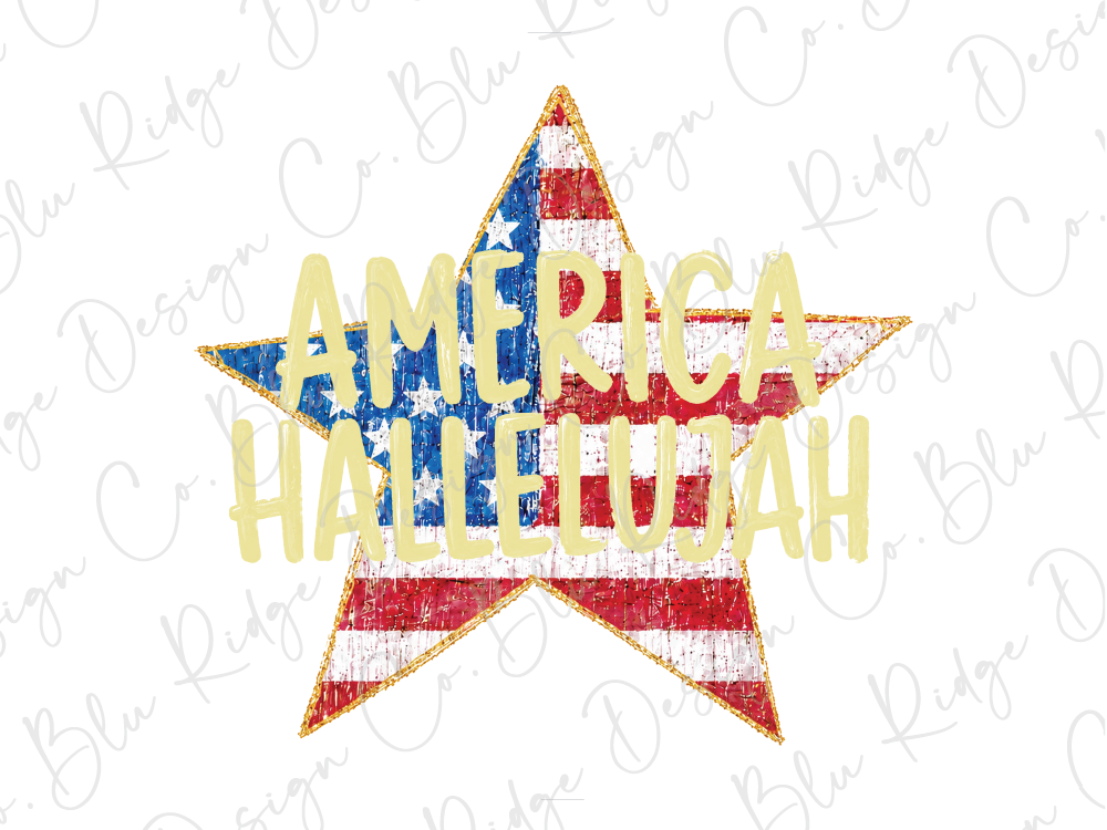 a star with the text "AMERICA Hallelujah" written on it, which appears to be a stylized representation of the American flag.