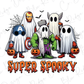 a group of halloween characters with the words super spooky