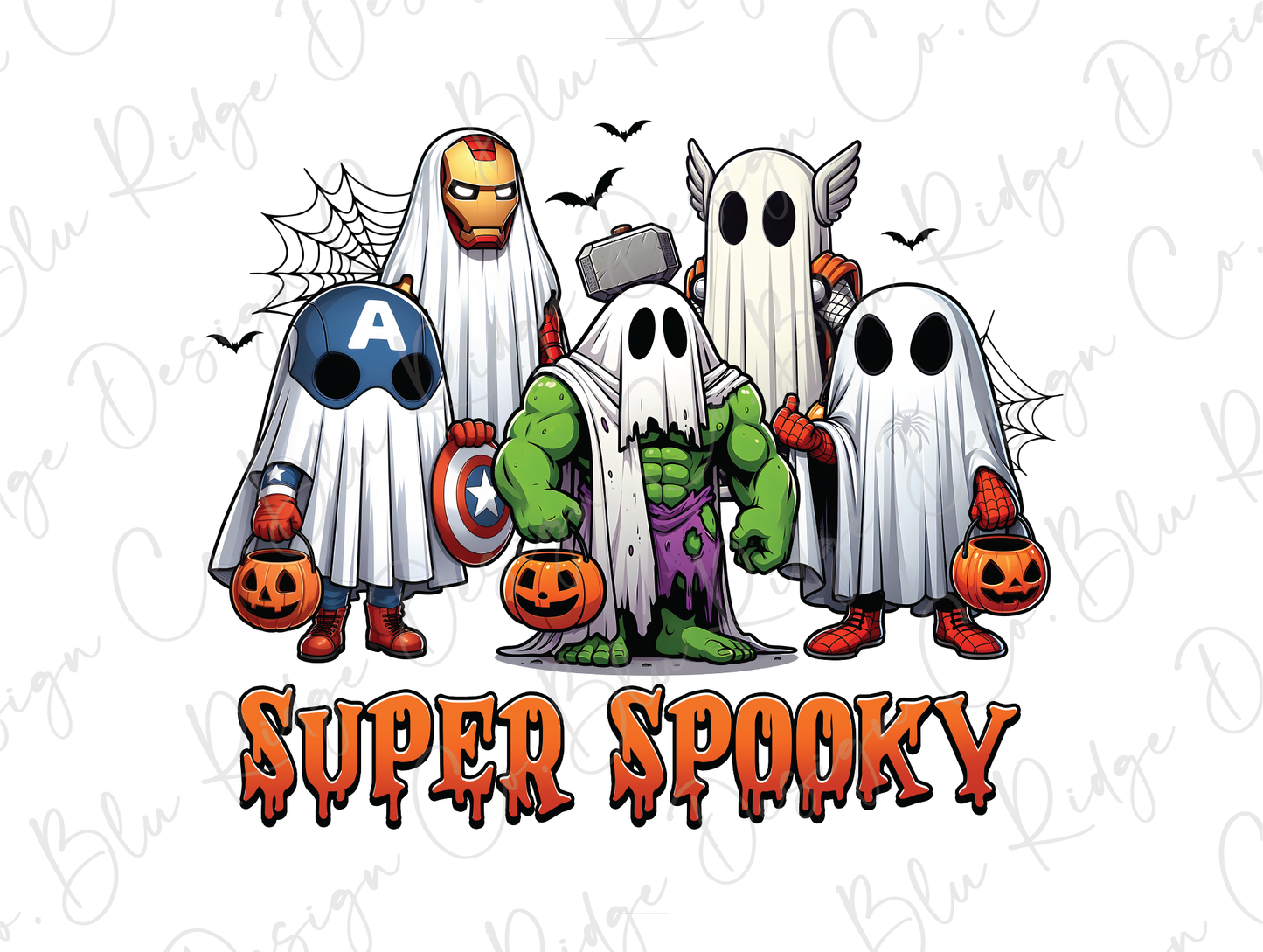 a group of halloween characters with the words super spooky