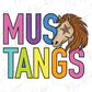 a stylized text that reads "MUS TANG" with a horse's head and star design.