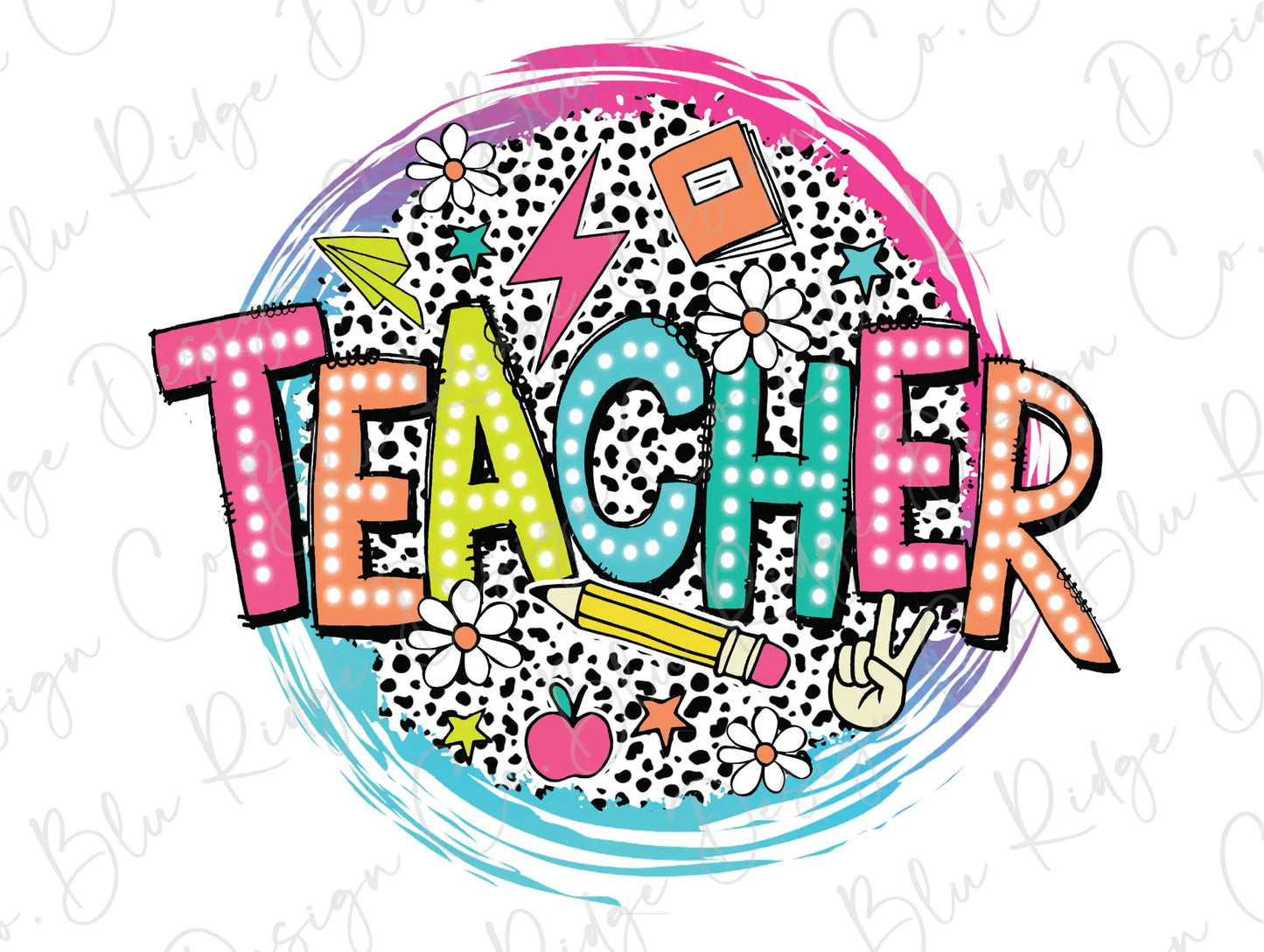 the word teacher is surrounded by colorful letters