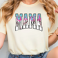 a woman wearing a t - shirt with the word mama printed on it