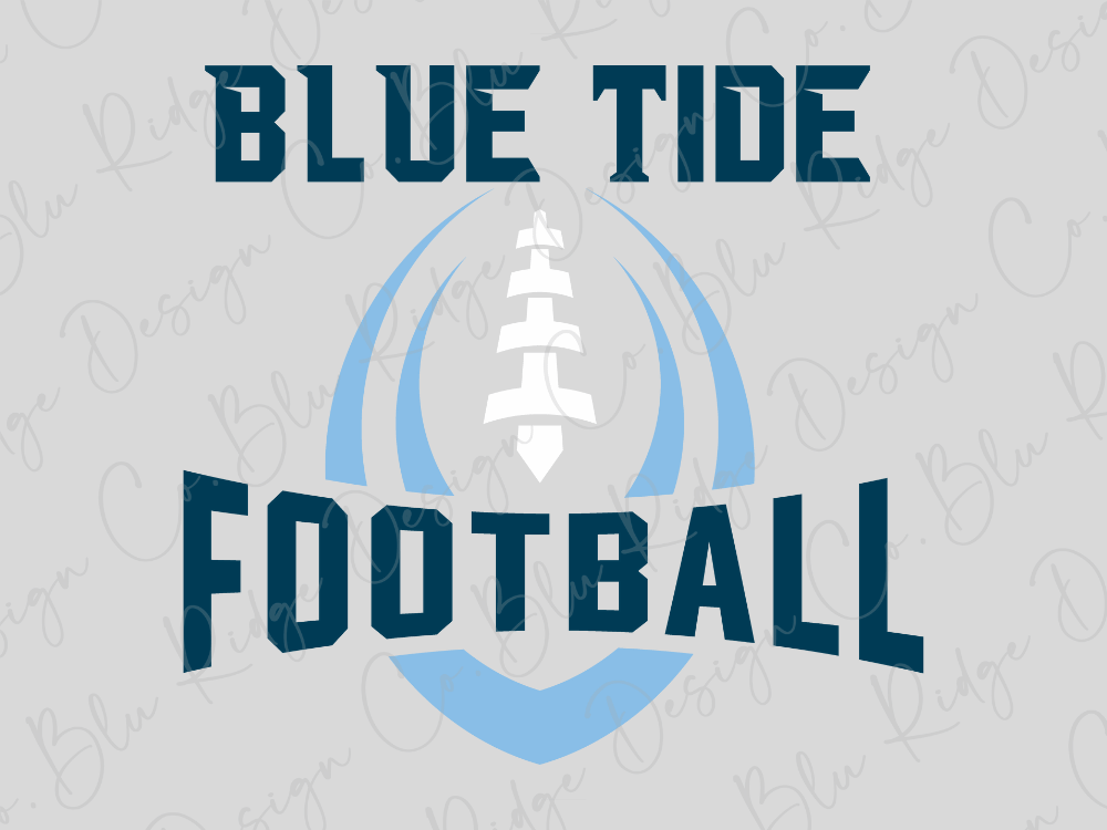 the text "BLUE TIDE FOOTBALL" along with a stylized football graphic.
