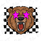A cartoon image of a brown bear with pink star-shaped eyes, appearing to be shouting or roaring with its mouth open.