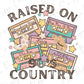 a bunch of cassette tapes with the words raised on country