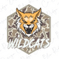 A stylized illustration of a wildcat's head with a camouflage pattern, accompanied by the word "WILDCATS" written below it.