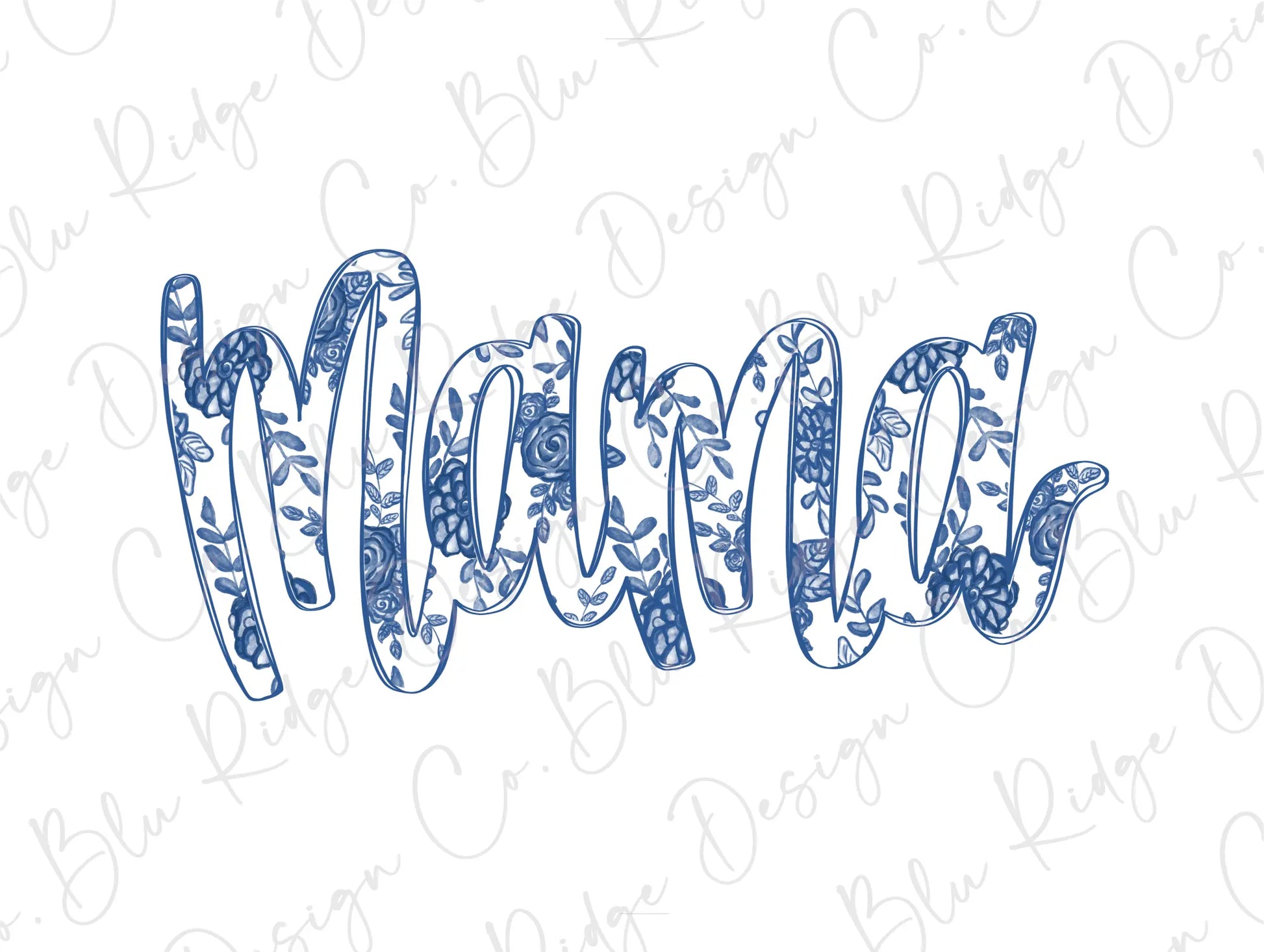 the word mama written in blue ink on a white background