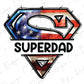 a superman logo with the american flag in the background