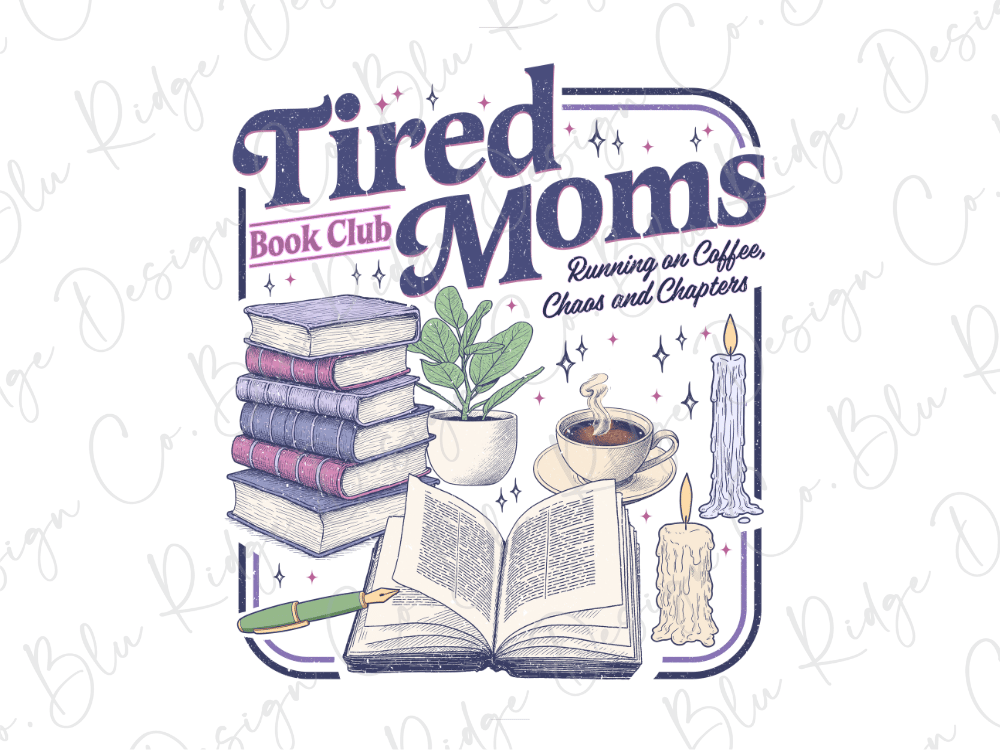 The image is a graphic design featuring a book club with various elements related to reading and relaxation, such as books, a candle, a cup of coffee, and a plant.