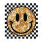 a picture of a smiley face on a checkered background