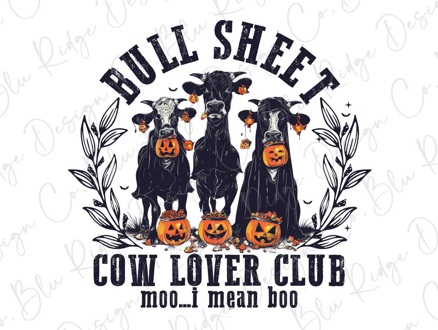 a group of cows with pumpkins on their heads