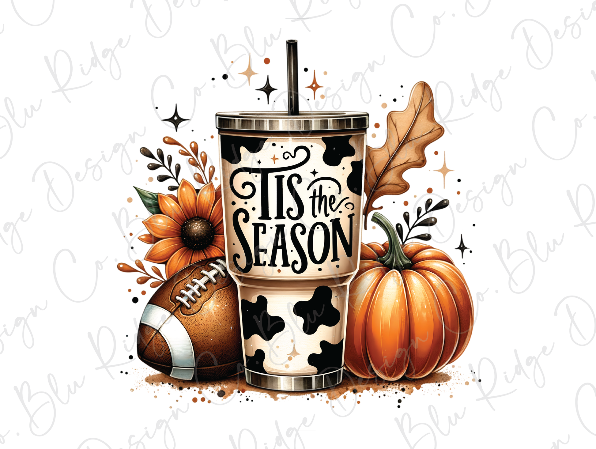 a cup with a football and pumpkins on it