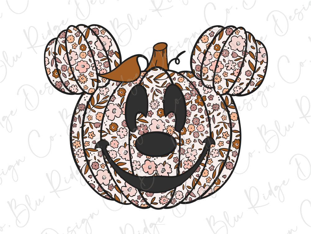 a mickey mouse pumpkin with flowers on it