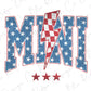 a red, white, and blue logo with stars