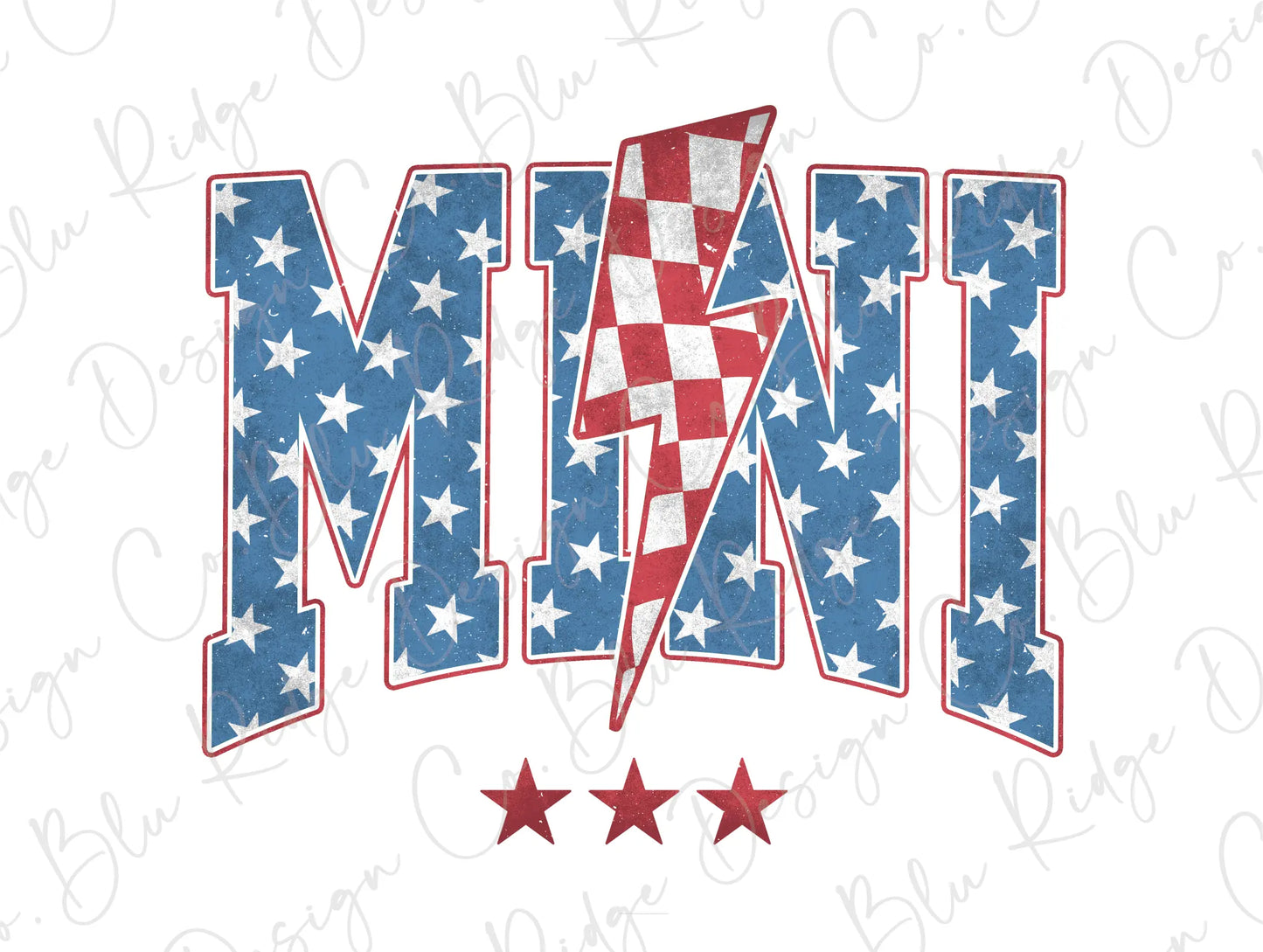 a red, white, and blue logo with stars