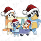 a group of cartoon characters wearing santa hats