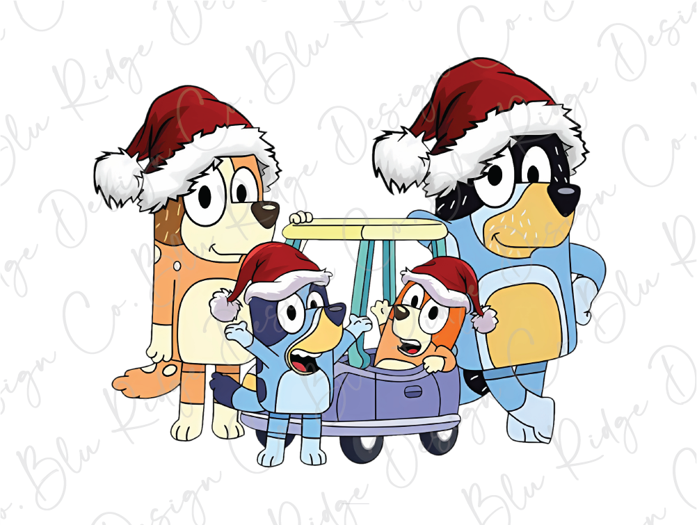 a group of cartoon characters wearing santa hats