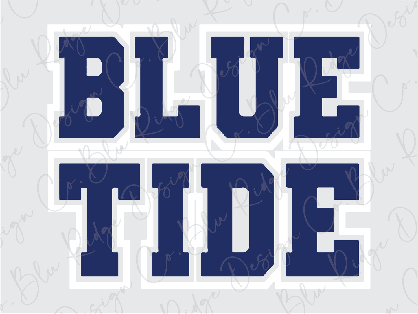 a blue and white sticker that says blue tide