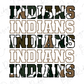 the text "INDIANS" repeated in a pattern, with the word "INDIANS" in various colors and sizes.