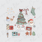 a christmas card with a christmas tree, stockings, stockings and other items