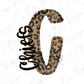 A stylized letter 'C' with a leopard print pattern, featuring the word "Chains" written in cursive script.