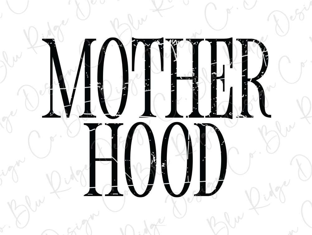 a black and white photo of the word motherhood