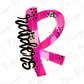 a pink ribbon with the word "R" written on it, which is a symbol commonly associated with breast cancer awareness.
