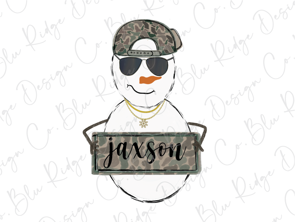 a snowman wearing sunglasses and a baseball cap