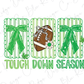 The image is a collage of three images, each featuring a football, a bow, and a flower, along with the text "TOUGH DOWN SEASON".