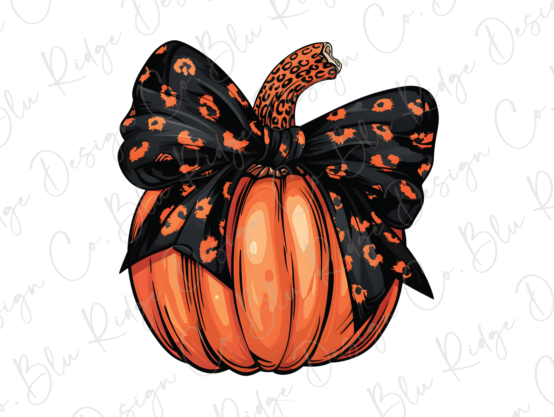 a pumpkin with a black bow and leopard print