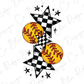 a black and white checkered pattern with stars and baseballs