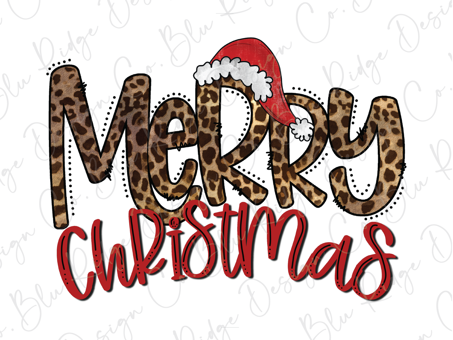 Merry Christmas Leopard Santa Hat Graphic T-Shirt