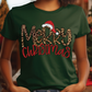Merry Christmas Leopard Santa Hat Graphic T-Shirt