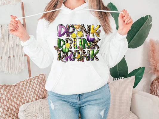 Drink, Drank, Drunk Marti Gras Colorful Leopard Graphic T-Shirt