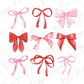 a set of six pink and red bows on a white background