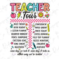 a teacher's tour poster with a checkered background